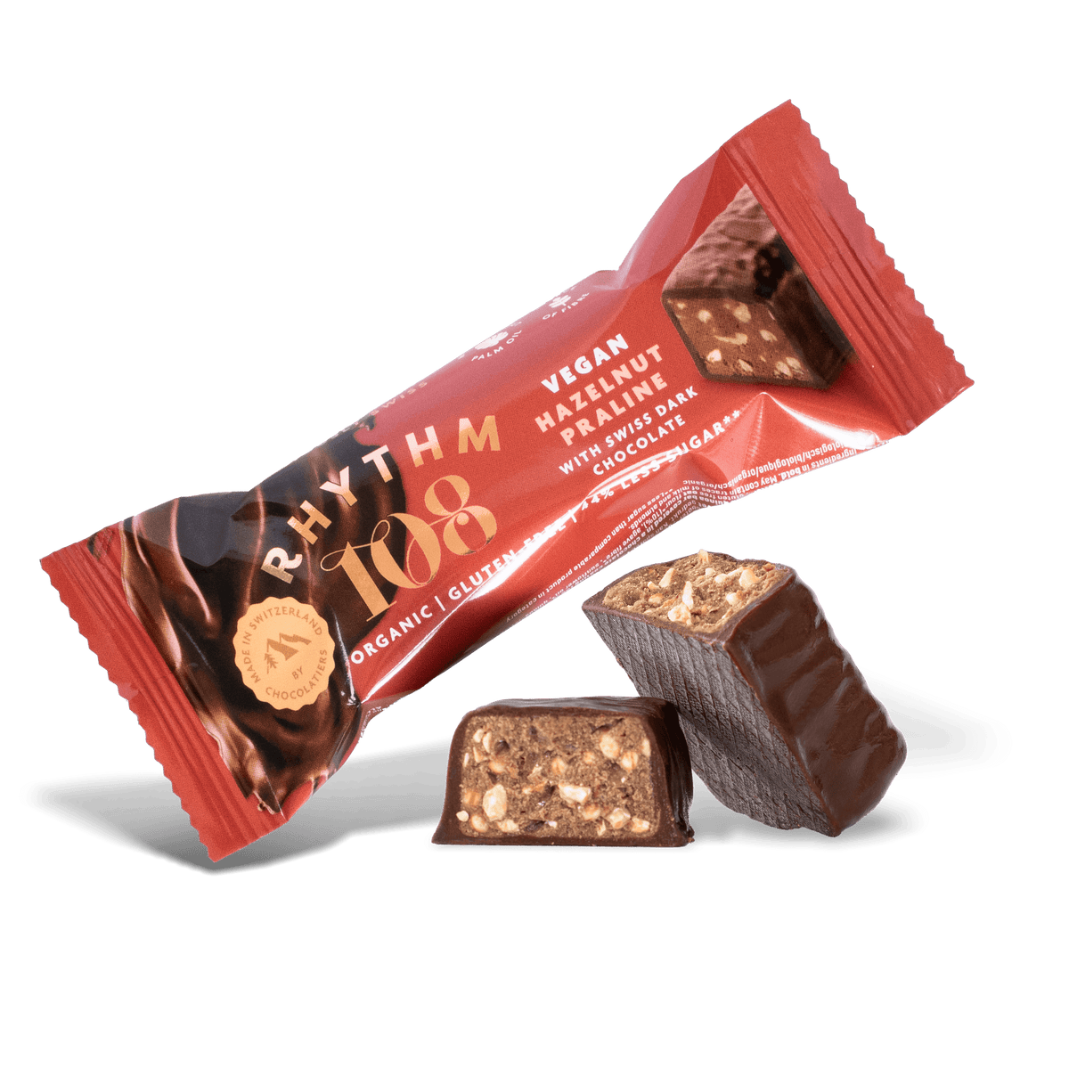 RHYTHM 108 SWISS CHOCOLATE HAZELNUT PRALINE BARS (33g) x 15