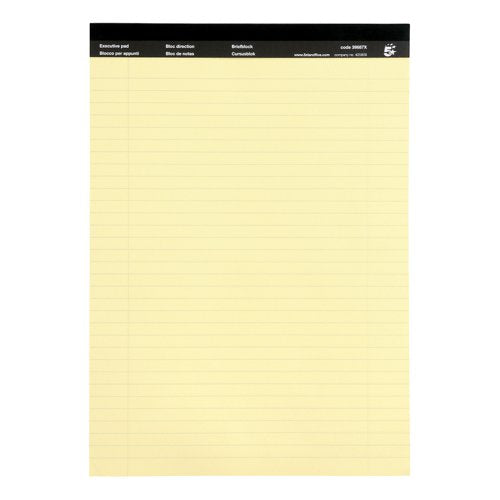 5 STAR OFFICE EXECUTIVE PAD HEADBOUND 65GSM RULED PERFORATED 100PP A4 YELLOW (PACK OF 10)
