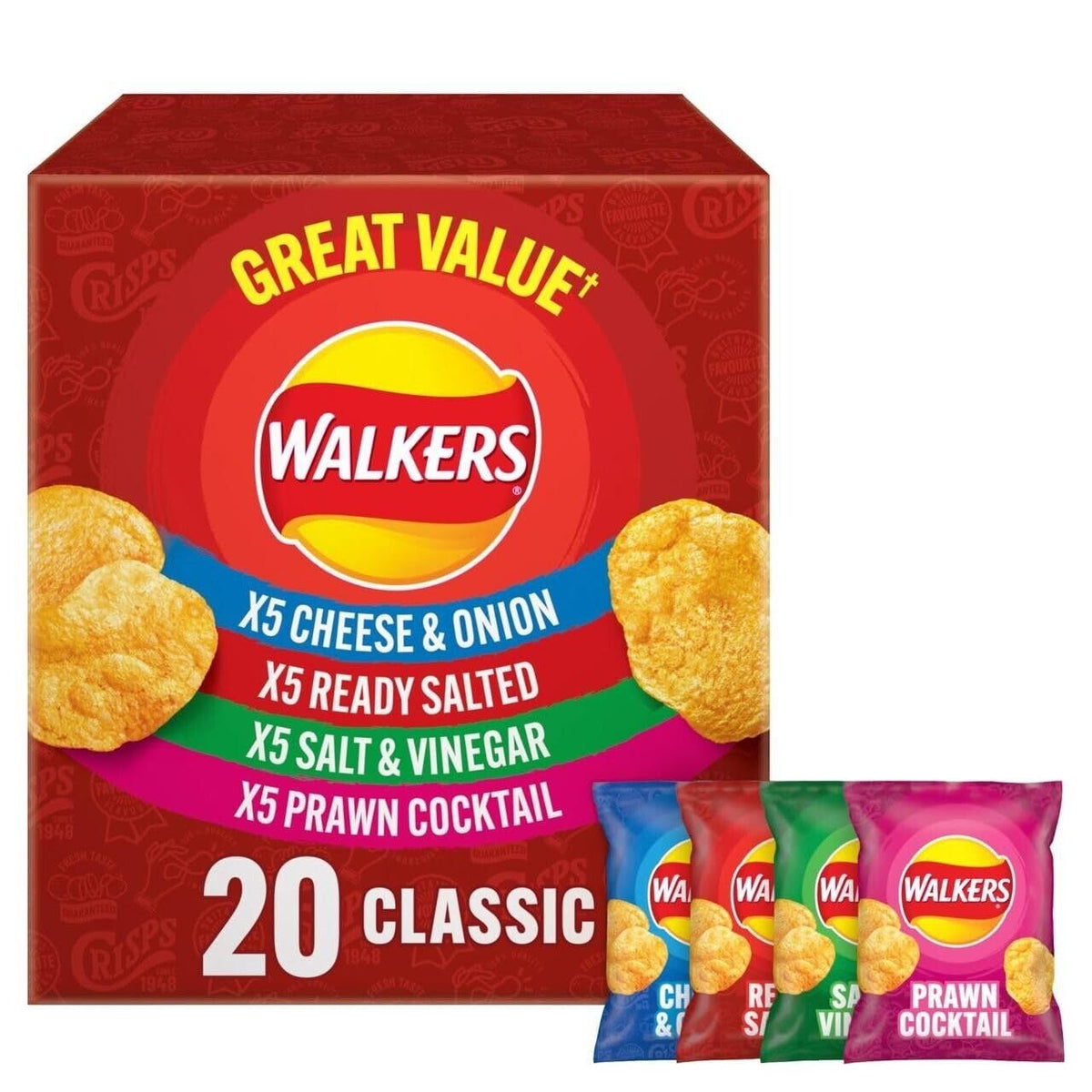 WALKERS CLASSIC VARIETY MULTIPACK CRISPS (25g) x 20