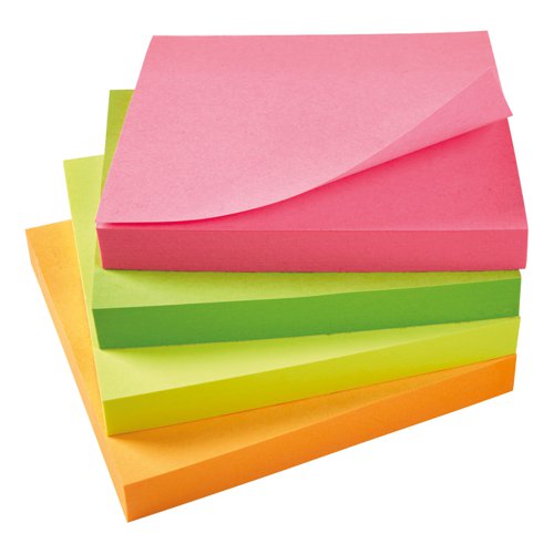 5 STAR OFFICE RE-MOVE NOTES REPOSITIONABLE NEON PAD OF 100 SHEETS 76X76MM ASSORTED (PACK OF 12)
