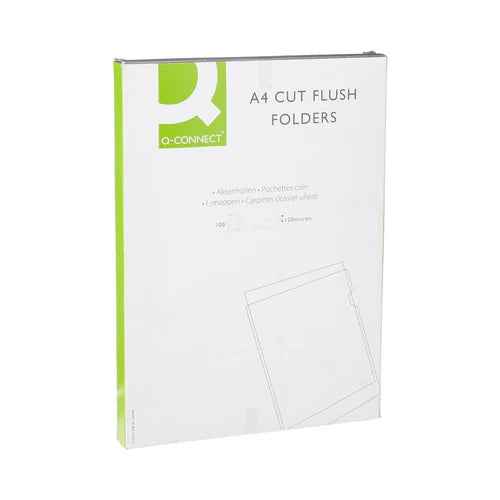 Q-CONNECT CUT FLUSH FOLDERS A4 CLEAR (PACK OF 100) KF24002