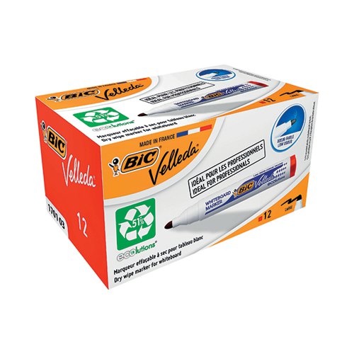 BIC VELLEDA 1701 DRYWIPE MARKER BULLET TIP RED (PACK OF 12) 1199170103