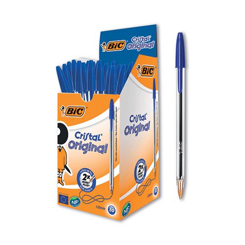 BIC CRISTAL BALLPOINT PEN MEDIUM BLUE PACK OF 50 8373602