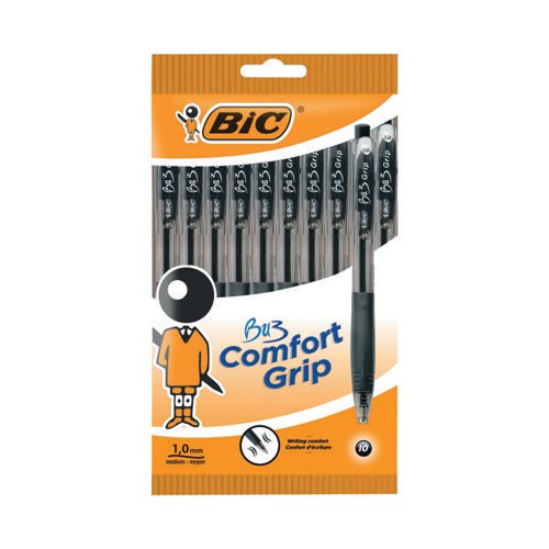BIC BU3 GRIP RETRACTABLE BALLPOINT PEN BLACK PACK OF 10 996727