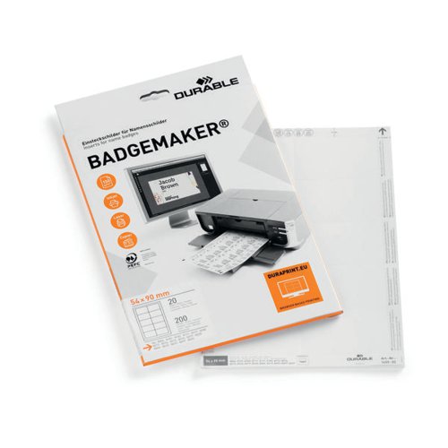 DURABLE BADGEMAKER INSERT SHEETS 54X90MM (PACK OF 200) 1455/02