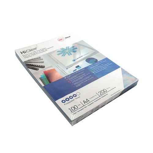 GBC HICLEAR A4 BINDING COVER 200 MICRON SUPER CLEAR (PACK OF 100) CE012080E