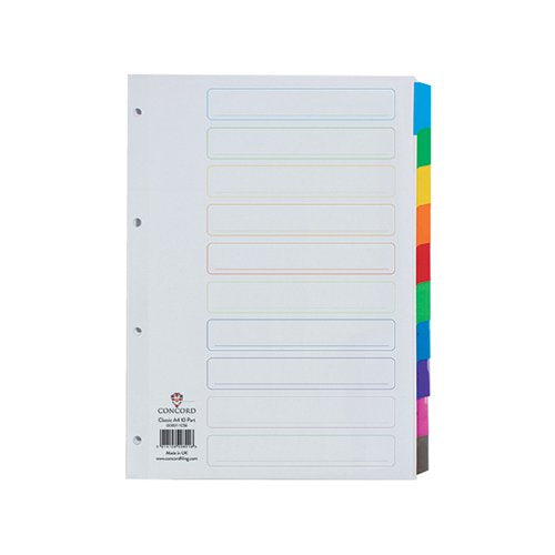 CONCORD REINFORCED DIVIDER 10-PART A4 MULTICOLOURED TABS 00801/CS8