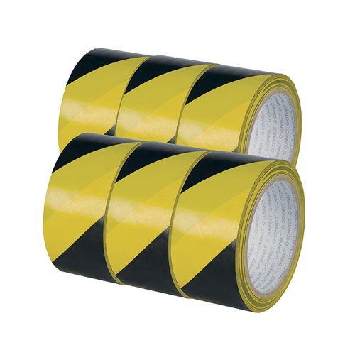 Q-CONNECT YELLOW BLACK HAZARD TAPE (PACK OF 6) KF04383