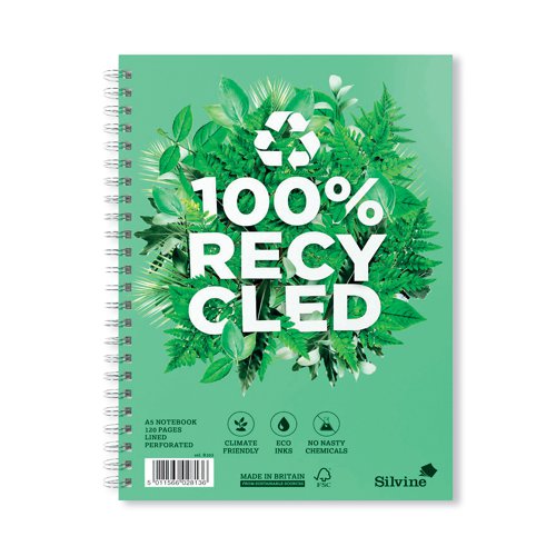 SILVINE PREMIUM RECYCLED WIREBOUND NOTEBOOK A5 (PACK OF 5) R103