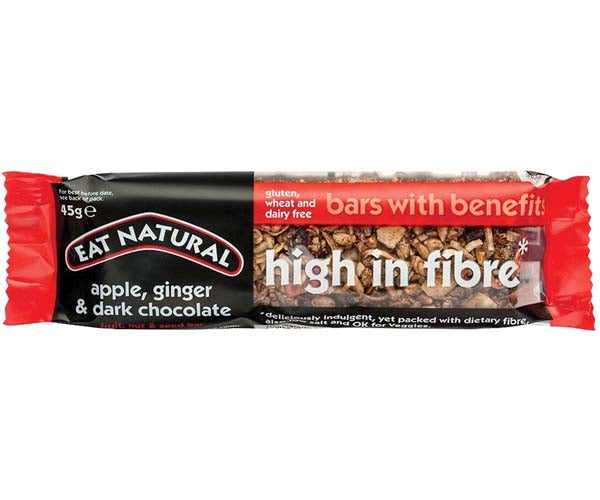 EAT NATURAL HIGH FIBRE APPLE, GINGER & DARK CHOC BARS (45g) x 12