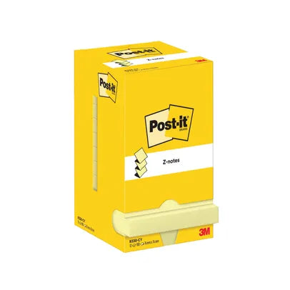 POST-IT Z-NOTES 76X76MM 100 SHEETS CARDBOARD PACKAGING CANARY YELLOW (PACK OF 12) R330-CY