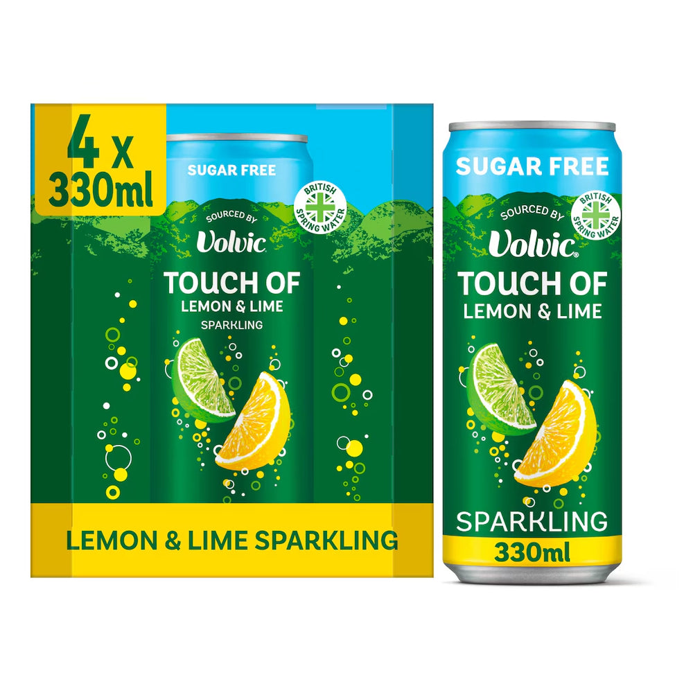 VOLVIC TOUCH OF LEMON & LIME SPARKLING WATER CANS (300ml) x 4
