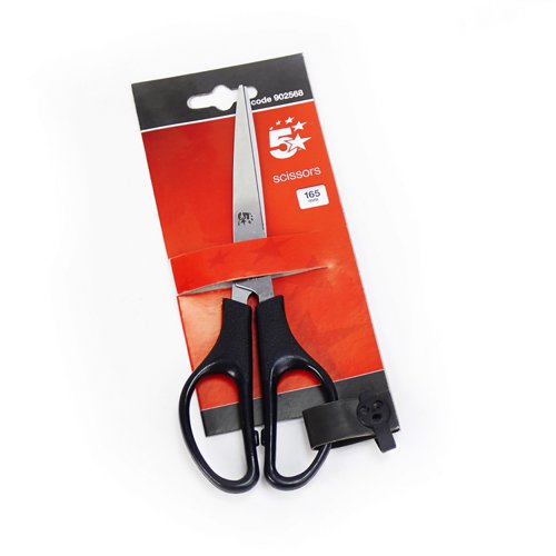 5 STAR OFFICE SCISSORS 165MM STAINLESS STEEL BLADES PP HANDLES BLACK