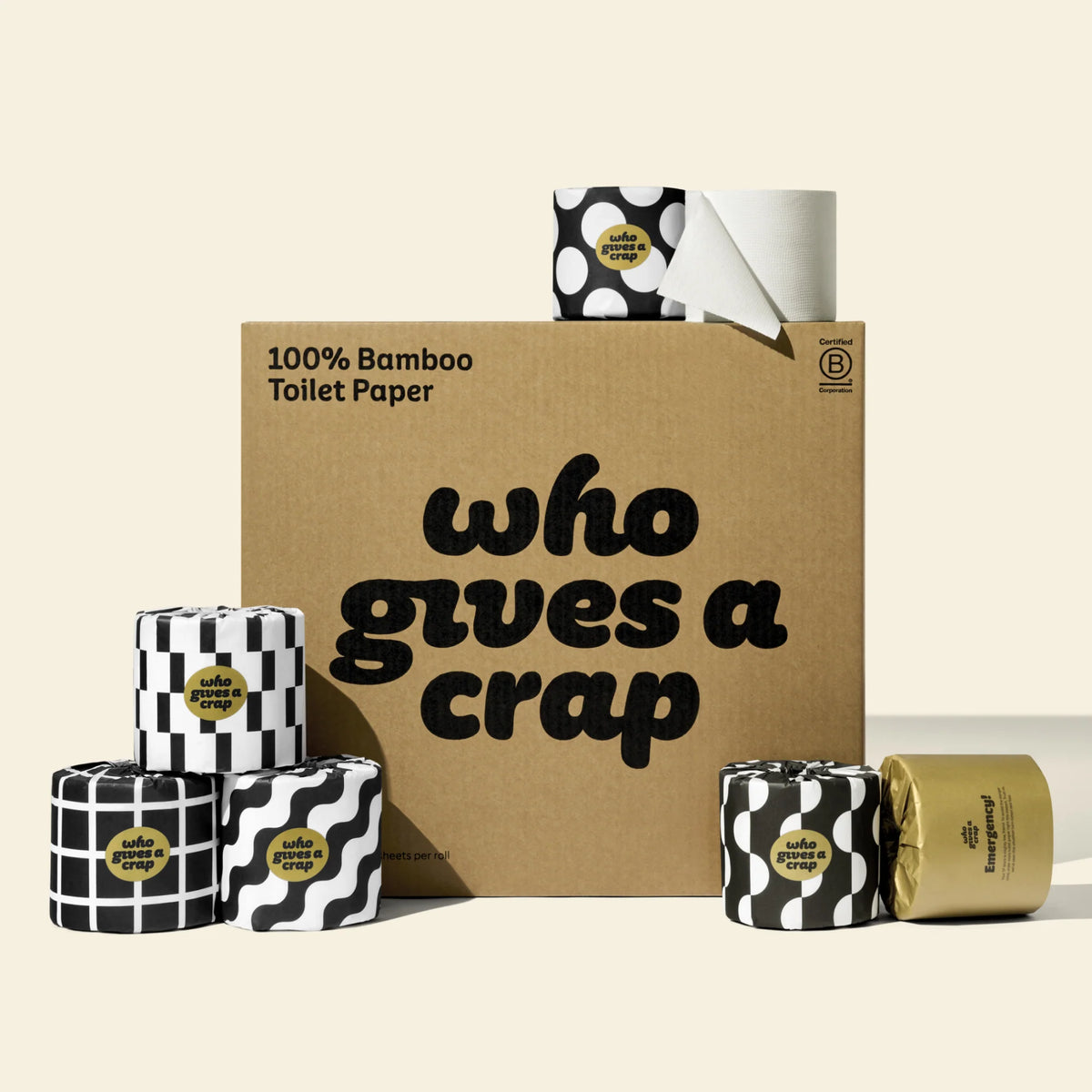 WHO GIVES A CRAP PREMIUM BAMBOO DOUBLE LENGTH WRAPPED TOILET ROLL (48 rolls)