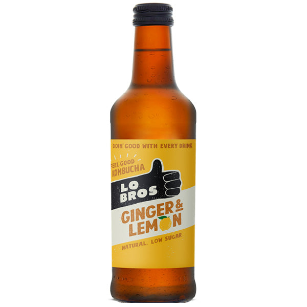 LO BROS KOMBUCHA LOW SUGAR GINGER & LEMON GLASS - (330ml) x 12