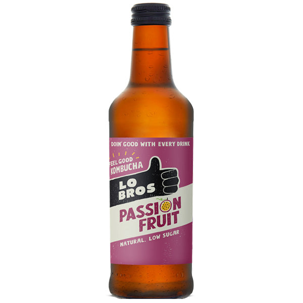 LO BROS KOMBUCHA LOW SUGAR PASSIONFRUIT GLASS (330ml) x 12