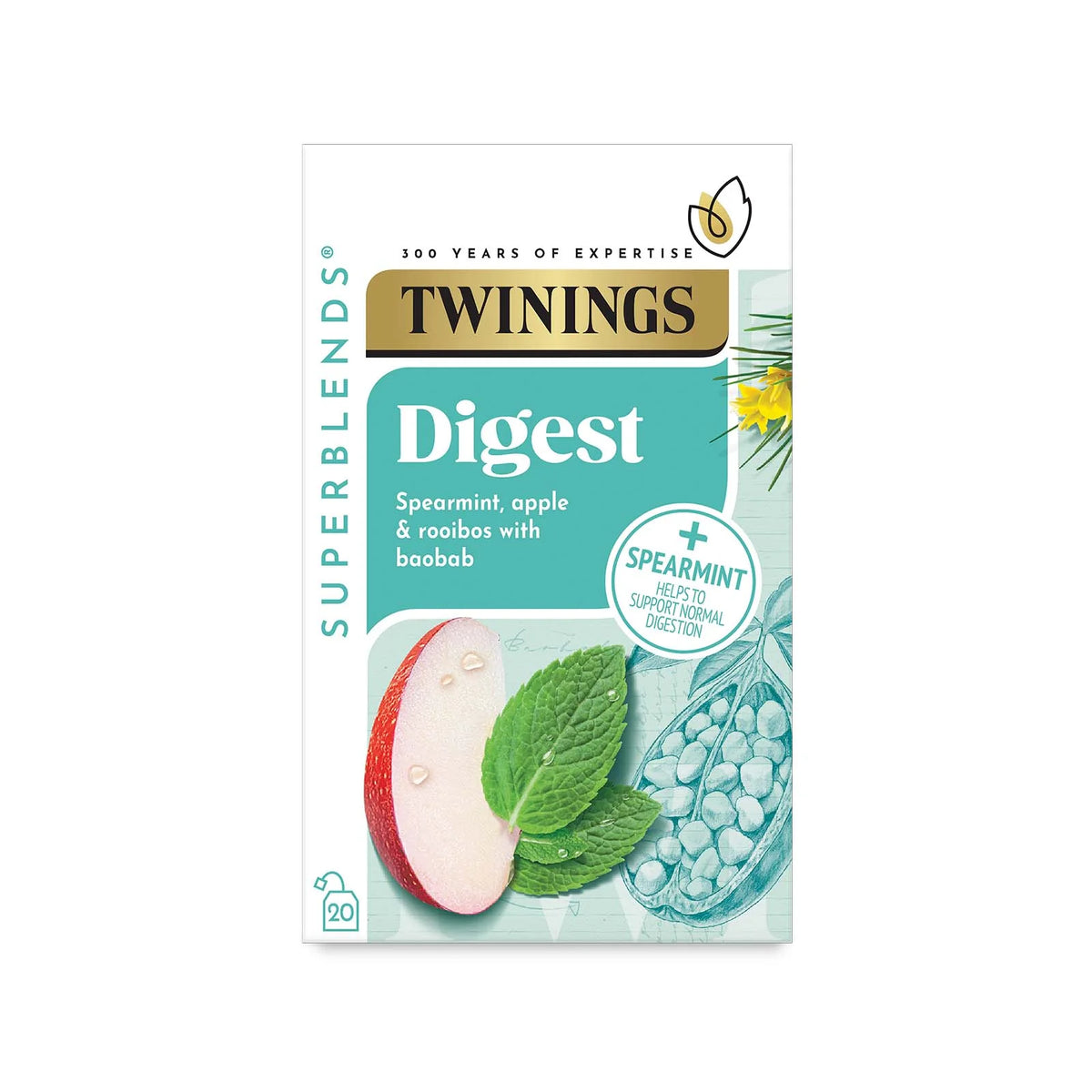 TWININGS SUPERBLENDS DIGEST SPEARMINT, APPLE & ROOIBOS TEA (20 bags)