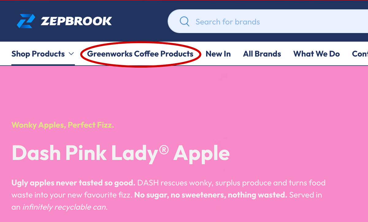 Screenshot showing where to find products
