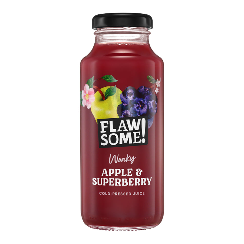 FLAWSOME! APPLE & SUPERBERRY JUICE GLASS BOTTLES (250ml) x 12