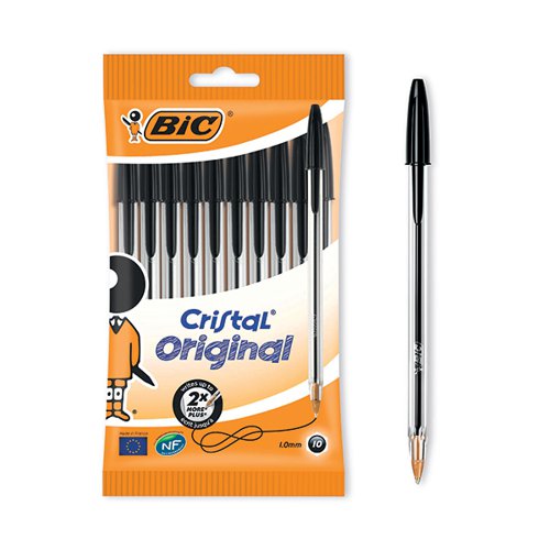 BIC CRISTAL BALLPOINT PEN MEDIUM BLACK (PACK OF 10)