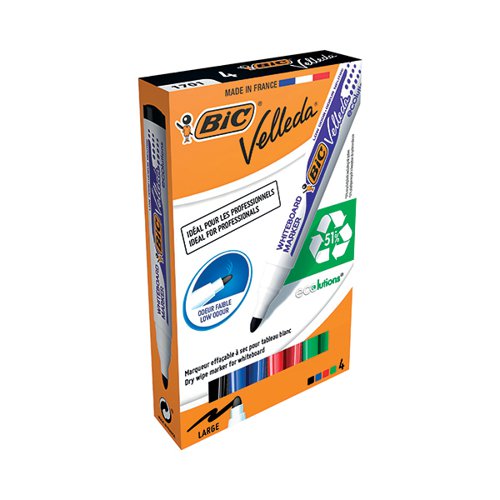 BIC VELLEDA 1701 WHITEBOARD MARKER ASSORTED (PACK OF 4) 904941