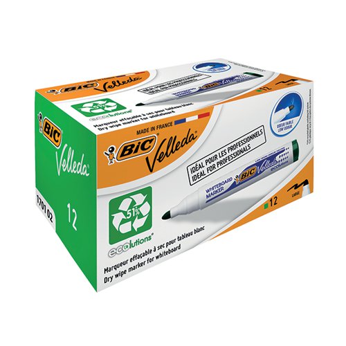 BIC VELLEDA 1701 DRYWIPE MARKER BULLET TIP GREEN (PACK OF 12) 904940