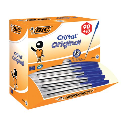 BIC CRISTAL BALLPOINT PEN MEDIUM BLUE (100 PACK) 896039