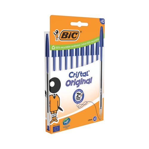 BIC CRISTAL BALLPOINT PEN MEDIUM BLUE (PACK OF 10) 516352