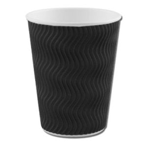 BLACK RIPPLE WALL HOT PAPER CUPS (12oz/341ml) x 500