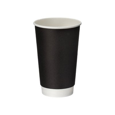 Go Pak Black Double Wall PE Lined Hot Paper Cups (16oz/454ml) x500