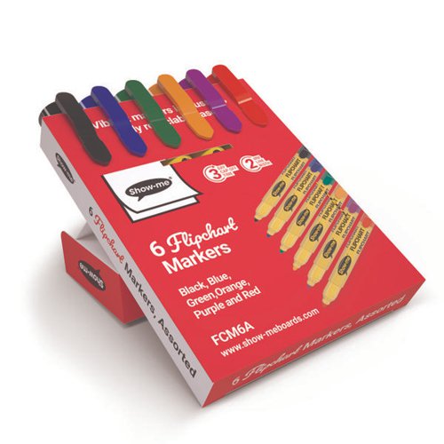 SHOW-ME FLIPCHART MARKERS BULLET-TIP ASSORTED (PACK OF 6) FCM6A