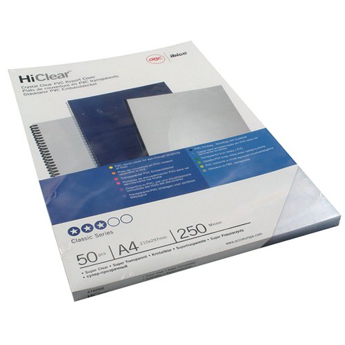 GBC HICLEAR A4 BINDING COVER 250 MICRON SUPER CLEAR (PACK OF 50) 41606E