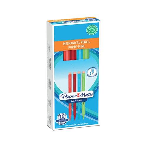 PAPERMATE NON-STOP AUTOMATIC MECHANICAL PENCILS 0.7 HB NEON (PACK OF 12) 1906125