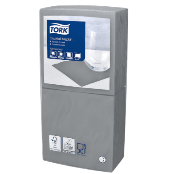 TORK GREY COCKTAIL NAPKINS 2PLY 24CM (2400 Pack)