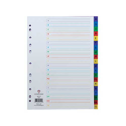 CONCORD A-Z INDEX POLYPROPYLENE MULTICOLOURED A4 65799