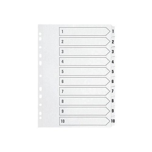 Q-CONNECT 1-10 INDEX MULTI-PUNCHED REINFORCED BOARD CLEAR TAB A4 WHITE KF01528