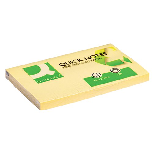 Q-CONNECT QUICK NOTES RECYCLED 76X127MM YELLOW (PACK OF 12) KF05610