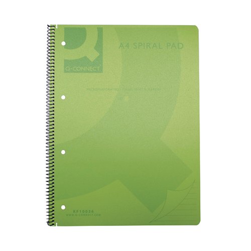 Q-CONNECT SPIRAL BOUND POLYPROPYLENE NOTEBOOK 160 PAGES A4 GREEN (5 PACK) KF10036