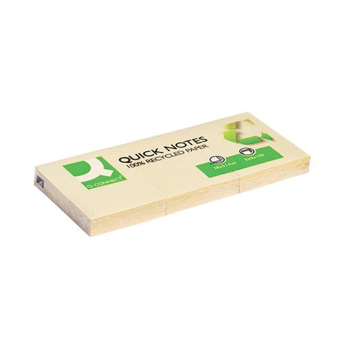 Q-CONNECT QUICK NOTES RECYCLED 38X51MM YELLOW (PACK OF 12) KF22367