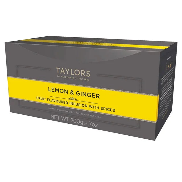 TAYLORS OF HARROGATE LEMON & GINGER TAG & ENVELOPE TEA BAGS (100 bags)
