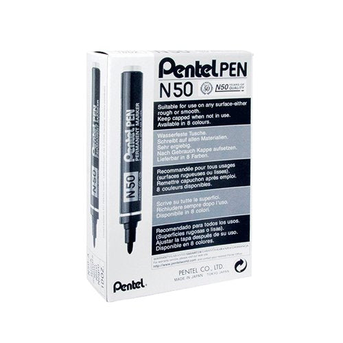 PENTEL N50 PERMANENT BULLET MARKER BROAD BLACK (PACK OF 12) N50-A