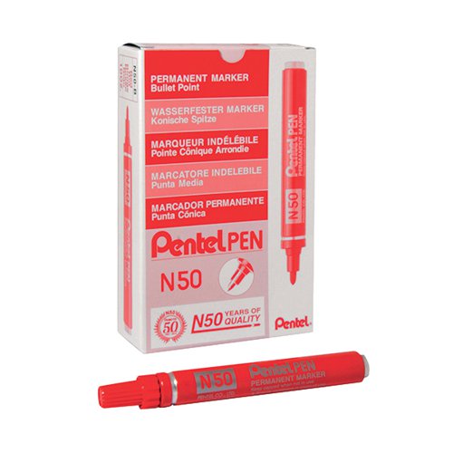 PENTEL N50 PERMANENT BULLET MARKER BROAD RED (PACK OF 12) N50-B