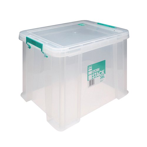 STORESTACK 36 LITRE STORAGE BOX W480XD380XH320MM CLEAR RB90124