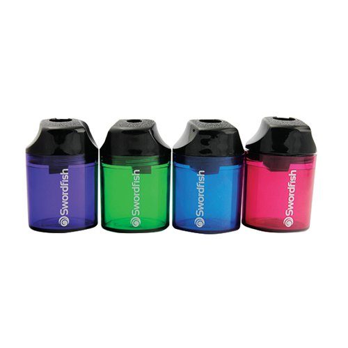 SWORDFISH CANISTER DOUBLE HOLE PENCIL SHARPENER ASSORTED 40033