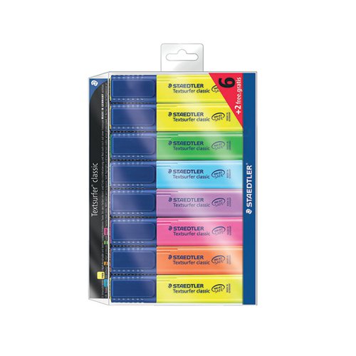 STAEDTLER TEXTSURFER CLASSIC HIGHLIGHTER ASSORTED (PACK OF 8) 364AWP8
