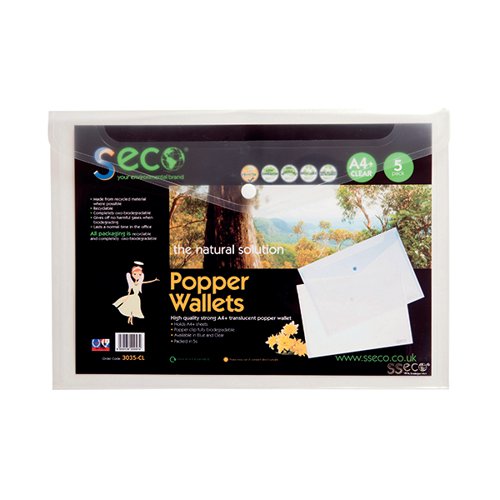 STEWART SUPERIOR ECO BIODEGRADABLE WALLET A4 CLEAR (5 PACK) 30085-CL