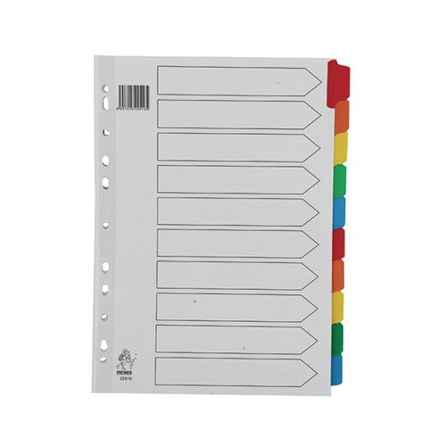 A4 MYLAR DIVIDER 10-PART WHITE WITH ASSORTED TABS WX01526